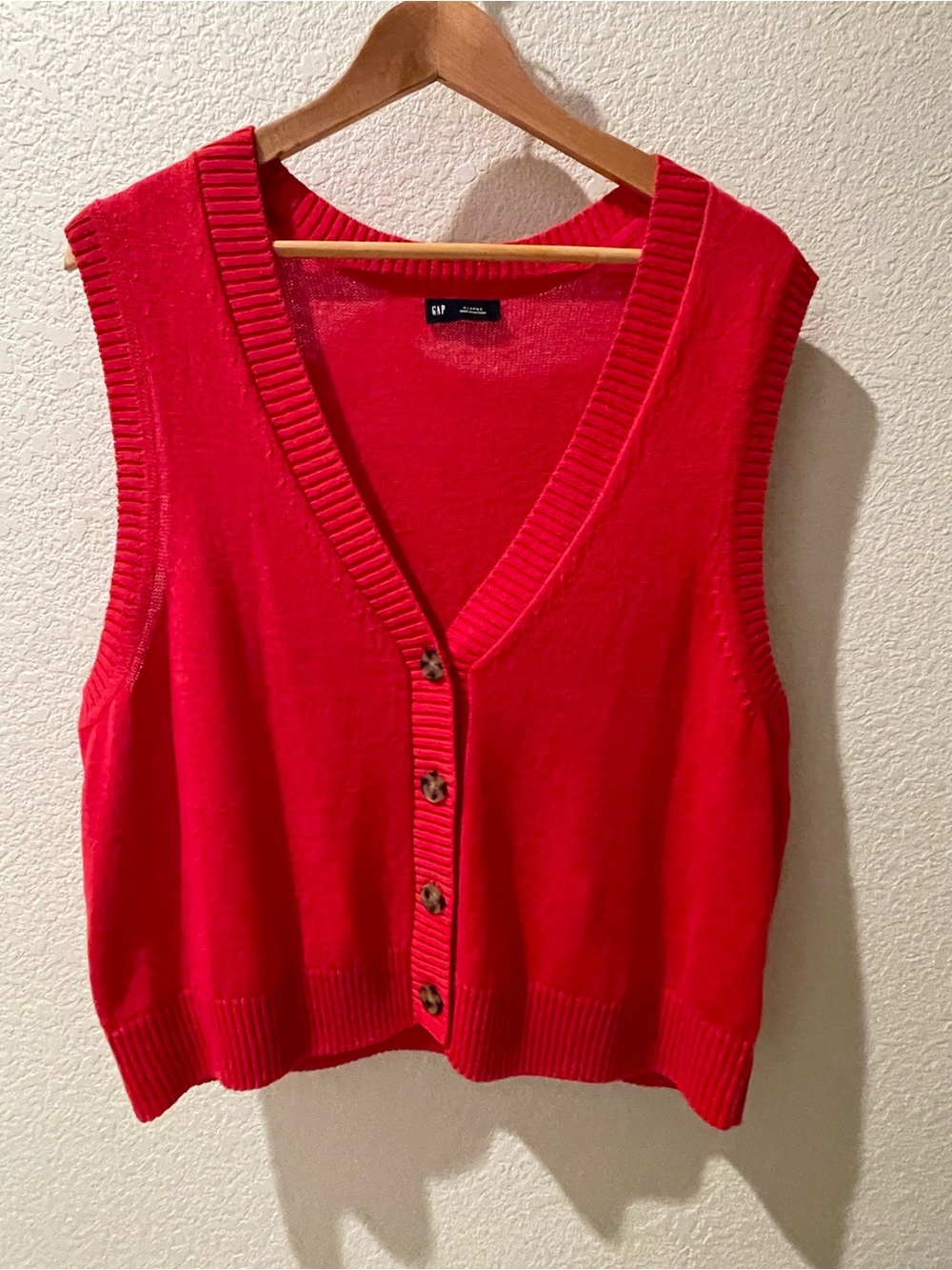 GAP Red V-Neck Button-Up Sweater Vest, XL
